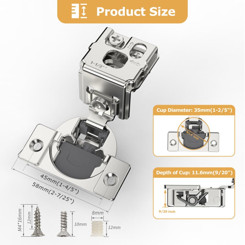 Furniware 10 Pieces 1-1/2 inch Overlay Soft Close Cabinet Hinges for Face Frame Cabinet  Stainless Steel  105 Opening Angle  Concealed Self Closing Door Hinges- 3 Way Adjustment - Image 4